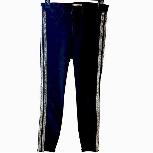 L’AGENCE MARGOT RHINESTONE STRIPED HIGH RISE CROPPED RAW HEM SKINNY JEANS SZ 27 - Picture 8 of 10